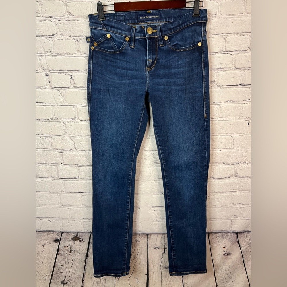 Rock & Republic Berlin Skinny Blue Dark Wash Stretch Denim‎ Jeans Mid Rise SZ 6